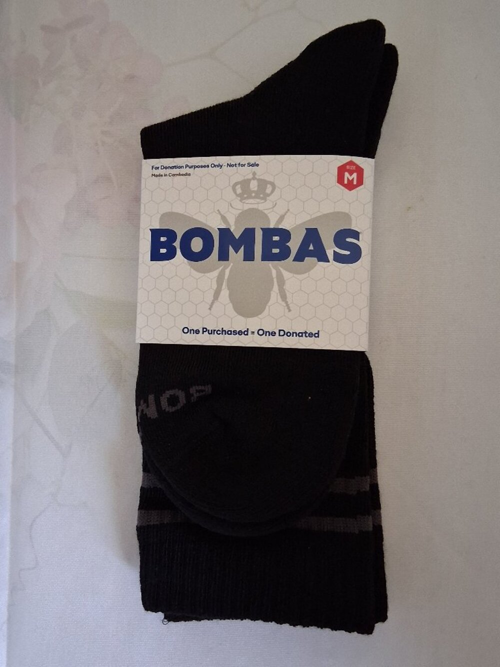 BOMBAS UNISEX Everyday Crew Socks black grey stripe Size M  NWT